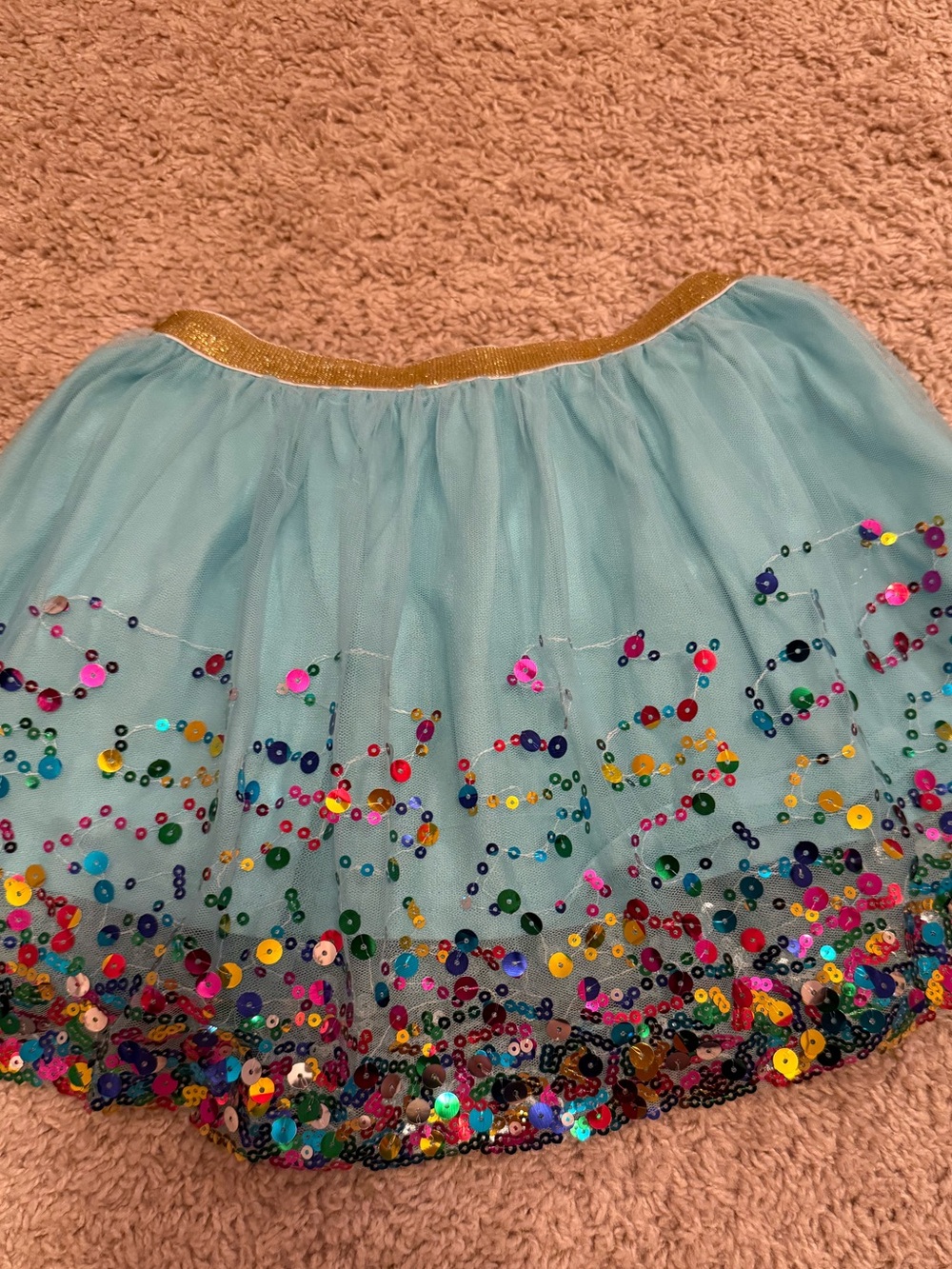 Wink Light Aqua Tulle Skirt with Gold Elastic Waistband